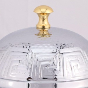 Bol de service en acier inoxydable poli avec couvercle, design arabe traditionnel fait main, plat de mariage, compatible lave-vaisselle - Product Image 3