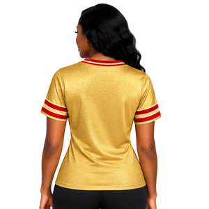 เสื้อยืด PDK 1923 รุ่นผู้หญิง สีทองแดง ลายฟุตบอล ประดับพวงหรีด คอวี แขนสั้นลายทาง เสื้อกีฬา ของขวัญสำหรับชมรมหญิงสาวกรีก - Product Image 4