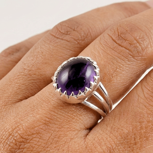 Amethyst <b>Ring</b> Sterling Silver Bezel Setting Natural Purple Oval Gemstone Handmade <b>Boho</b> Jewelry February Birthstone Gift - Product Image 1