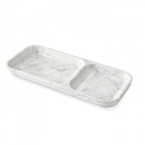 Plateau organisateur rectangulaire en marbre blanc naturel à deux compartiments, fait main, plateau de vanité en pierre, porte-bijoux, multi-usages, décoratif - Product Image 2
