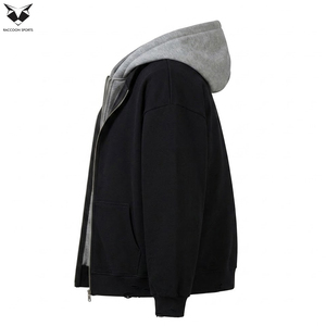 Sweat à capuche double couche avec doublure contrastante, style streetwear oversize, fermeture éclair, impression personnalisée, chaud et confortable - Product Image 3