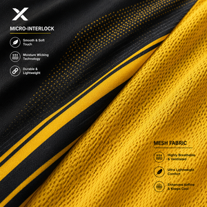 Ensemble uniforme de cricket pour hommes X Sports, noir et jaune, polo à manches courtes sublimé avec pantalon à taille élastique, évacuation de l'humidité - Product Image 4