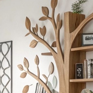 Natural Oak Wood Tree Shaped Floor Standing Bookshelf Artistic Decorative Branch <b>Wall</b> Display Rack - Product Image 3