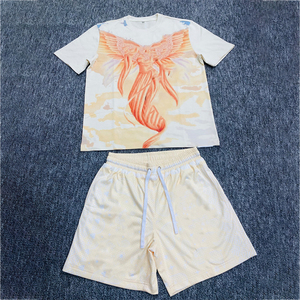 STITCHMODE Custom High Quality Oversize Thick Cotton Screen Printing T Shirts Custom Men Two Piece Acid Wash T Shirt Short Set - Product Image 3