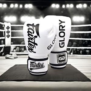 ถุงมือชกมวยรุ่นล่าสุด คัสตอม สีดำขาว Glory Fairtex หนังวัวแท้ 100% สำหรับฝึกซ้อม - Product Image 1