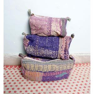 Handmade Cotton Kantha Floral Pattern Modern Style Cosmetic <b>Pouch</b> Bag Zipper Closure Small-Large Sizes Women's Gift Rajasthan - Product Image 1