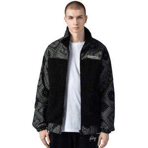 Men's Techwear Sherpa Fleece <b>Jacket</b> Paisley Bandana Patchwork Streetwear Harajuku Winter Warm Tactical Hip Hop Bomber Coat Parka - Product Image 3