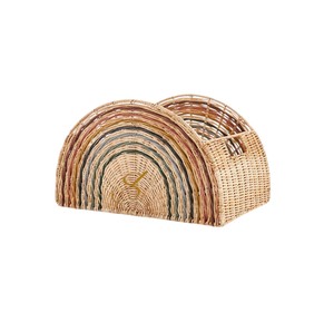 Boho Rainbow Water Hyacinth Storage Basket Cute Woven Toy Organizer <b>Bin</b> Decorative <b>Diaper</b> Holder with Handles - Product Image 1