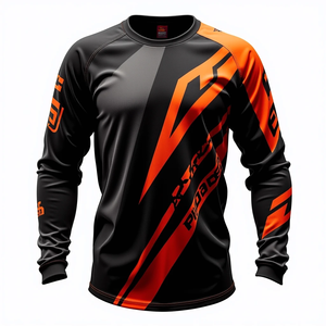 เสื้อเจอร์ซีย์มอเตอร์ครอสแขนยาวสำหรับผู้ชาย สีดำ-ส้ม พิมพ์ลายแบบ Sublimation แห้งเร็ว เหมาะสำหรับแข่งรถกลางแจ้ง ไซส์ผู้ใหญ่ - Product Image 1