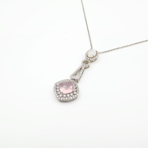 925 <b>Sterling</b> <b>Silver</b> Natural White Moonstone & Rose Quartz Pendant & <b>Earring</b> <b>Set</b> Rhodium Plated OEM ODM Fine Jewelry - Product Image 5