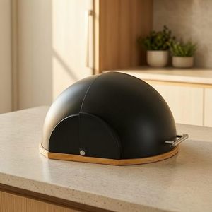 Caja de Pan de Metal Negra con Tapa Magnética y Base de Madera, Contenedor de Almacenamiento de Alimentos para Cocina, Conserva la Frescura - Product Image 3