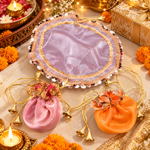 Beautiful Round Potli Bags Gotta Work Potli Bags Small Open Round Potli Bag ,<b>jewellery</b> Gift Bags for Wedding Party, Hldi Favors - Product Image 3