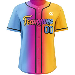 Camiseta de Béisbol Personalizada Azul y Naranja, Uniforme de Equipo con Botones para Hombre, Camisa Deportiva Corta de Algodón Orgánico Transpirable - Product Image 5