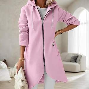 Sudadera con capucha extragrande con cremallera larga para mujer, estilo informal, tipo túnica, de manga larga, con frente abierto y bolsillos. - Product Image 4