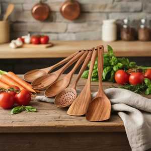 Ensemble d'ustensiles minimalistes en bois de frêne 4 pièces, cuillères de cuisine et spatules ajourées artisanales pour cuisines haut de gamme - Product Image 6