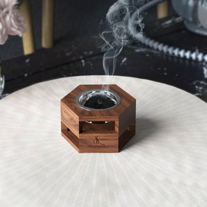 Quemador de incienso hexagonal moderno de madera, soporte creativo hueco para incienso árabe Oud con taza metálica extraíble para uso con incienso. - Product Image 4