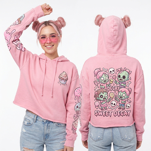 Sudadera con capucha corta azul claro personalizada para mujer con gráfico de calavera y nubes, estampado de estrellas desgastado en las mangas, fabricante - Product Image 6