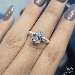 2 CT pear cut lab grown <b>diamond</b> engagement <b>ring</b> with micro pave band in 10K white gold IGI certified <b>ring</b> - Product Image 4