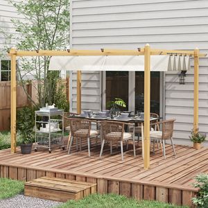 Pergola rétractable en aluminium imitation bois, couleur crème, 10' x 12', pour l'extérieur, protection solaire pour jardin et cour - Product Image 2