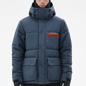 Chaqueta Parka con Capucha Azul Ártico para Hombre, Chaqueta Acolchada, Abrigo de Invierno con Aislamiento Grueso, Ropa de Abrigo Urbana Resistente al Viento con Bolsillo con Solapa - Product Image 1