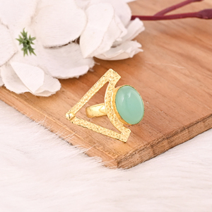 Trendy Aqua Oval Gemstone Brass <b>Ring</b> for Women <b>Gold</b> Plated Collet <b>Set</b> Wedding Engagement Fashion Jewelry - Product Image 4