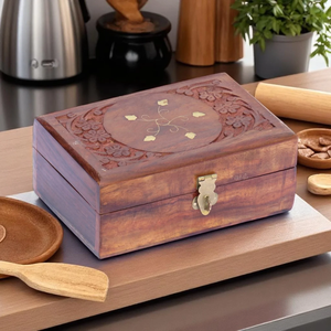 Boîte à bijoux en bois sculpté avec incrustations artisanales, décorative, pour la maison et le bureau, aux prix les plus bas - Product Image 4