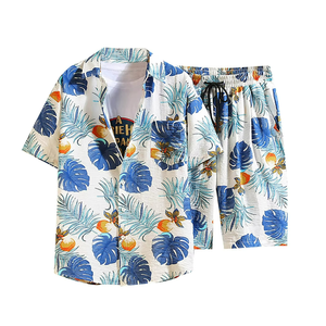 High Quality Plus Size Loose Summer Floral Breathable Casual Outdoor Play Cuban Collar Shirt Shorts Two-piece Set - Product Image 3