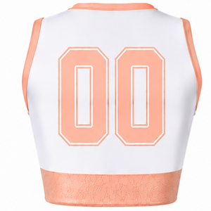 Maillot de cheerleading sans manches sublimé blanc pêche, tenue de sport athlétique pour équipe, entraînement et compétition - Product Image 2