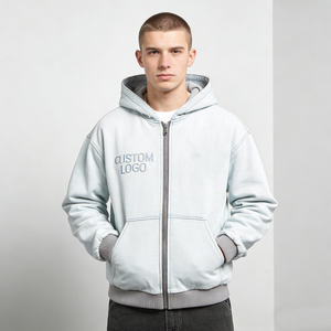 Sudaderas con Capucha para Hombre, Color Azul Grisáceo Claro, a la Moda, con Logotipo Personalizado Bordado con Pedrería, 100% Algodón Felpa, Invierno, Ecológicas, Casuales - Product Image 1