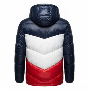 Veste matelassée à capuche pour homme, personnalisée, de qualité supérieure, à blocs de couleur, bleu marine, blanc, rouge, chaude, épaisse, isolée, pour l'hiver, parka d'extérieur coupe-vent - Product Image 2