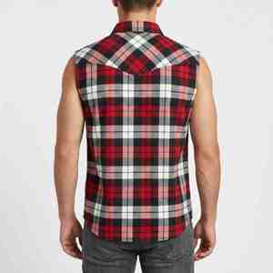 Top Quality Loose Fit Men's Ribbed Sleeveless Plaid Flannel Shirt Casual Button Down With Chest Pockets Breathable Cotton Shirt - Product Image 2