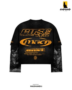 T-shirt à manches longues double couche délavé à l'acide personnalisé |   T-shirt graphique streetwear gothique poids lourd |   Fabricant de vêtements imprimés OEM - Product Image 3