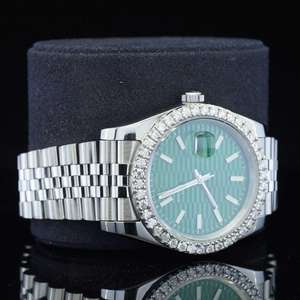 Montres Hip Hop entièrement automatiques en acier inoxydable avec cadran rond vert, mouvement japonais et quartz mécanique pour la mode - Product Image 2