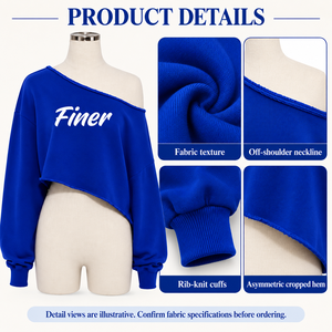 Sudadera Corta Asimétrica con Hombros Descubiertos y Bordado de la Hermandad Griega Zeta Phi Beta para Mujer, Venta al Por Mayor - Product Image 6