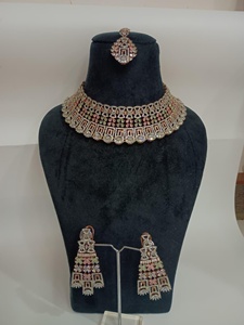 RAY FINE ORNATES 22K Gold Plated Vintage Indian Bridal <b>Necklace</b> Set <b>Ruby</b> Pink Jewelry Wedding Earrings Maang Tikka Statement - Product Image 2