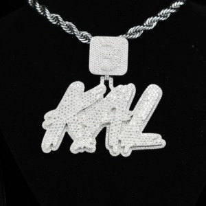 Custom <b>Initial</b> Letter Moissanite <b>Pendant</b> Micro Pave 925 <b>Silver</b> Hip Hop Rapper Bling Charms <b>Initial</b> Letter Everyday Wear <b>Pendant</b> - Product Image 4