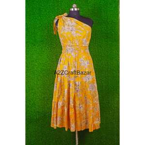 Vestido Midi Ajustado sin Mangas con Estampado Floral y Hombros Descubiertos, Hecho a Mano, 100% Algodón, Cómodo para Mujer, Ideal para Fiestas, Playa y Bodas - Product Image 1