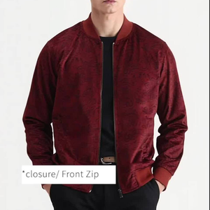Men's Red Paisley Printed Bomber <b>Jacket</b> Stand Collar Zipper Closure Smart Casual Autumn Wear Regular Fit Polyester Material - Product Image 2