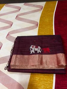 Sari traditionnel d'hiver en viscose tissée motif éléphant Maharaja pour fêtes - Product Image 3