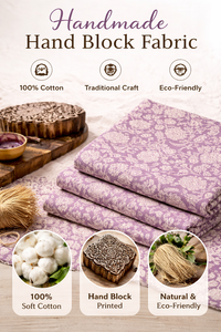 Tela de algodón premium con estampado artesanal de Jaipur, diseño floral malva, textil de algodón indio para vestidos de mujer, bolsos, decoración del hogar, venta al por mayor. - Product Image 5