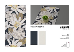 Azulejos florales escandinavos de 600x1200 con patrón de hojas verdes y flores amarillas para decoración de paredes (S) - Product Image 4