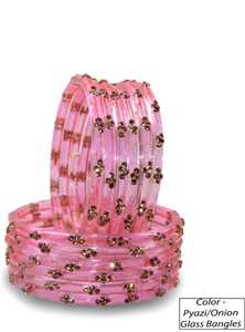 Pink <b>glass</b> <b>Bangles</b> Set With Crystal Flower Pattern Vintage Women's Jewelry - Product Image 5