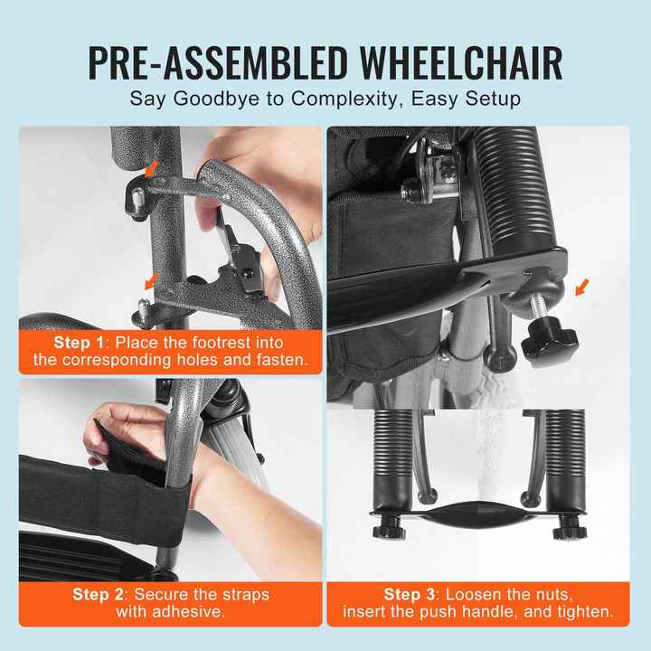24-Inch Wide Steel Foldable Transport Chair 300lbs Capacity Manual Wheelchair