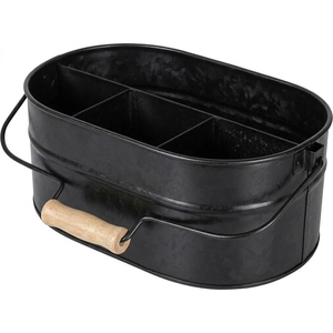 Porte-couverts galvanisé style rustique, design farmhouse, organisateur d'ustensiles avec poignée, 3 compartiments, en métal argenté - Product Image 5