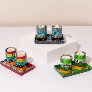 Diva Collections 2-in-1 Tea Light Holder Handmade Aluminum <b>Hammer</b> Finish Enamel Colourful Waterproof Durable Portable Religious - Product Image 1
