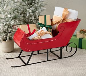 <b>Christmas</b> Red Metal <b>Christmas</b> Sleigh Traditional Decorative Holiday Ornament Durable Design - Product Image 3