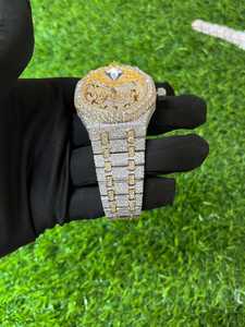 Reloj de Lujo para Hombre, Estilo Hip Hop, con Incrustaciones de Moissanita, Cuarzo, Acero Inoxidable, Esfera Árabe de Dos Tonos, Fecha Automática, Resistente al Agua 3BAR - Product Image 2