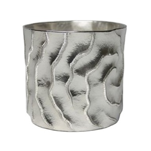 Wavy Pattern Silver Metal <b>Vase</b> Handcrafted Round Pot <b>Decorative</b> Home Accent Modern Minimalist Design <b>for</b> Table and Shelf Decor - Product Image 1