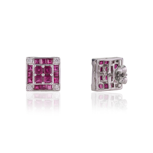 Magnifiques boucles d'oreilles en argent sterling 925 avec rubis naturel et diamants, pierres de naissance de juillet, pour un usage quotidien féminin - Product Image 5