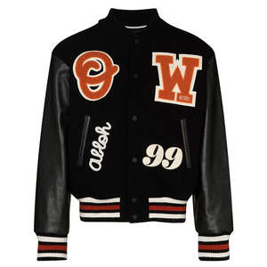 Blouson Bomber en Laine pour Homme Style Urbain Haut de Gamme avec Broderie Personnalisée en Chenille Polaire, Manches en PU, Col Montant et Logo Avant - Hiver - Product Image 1